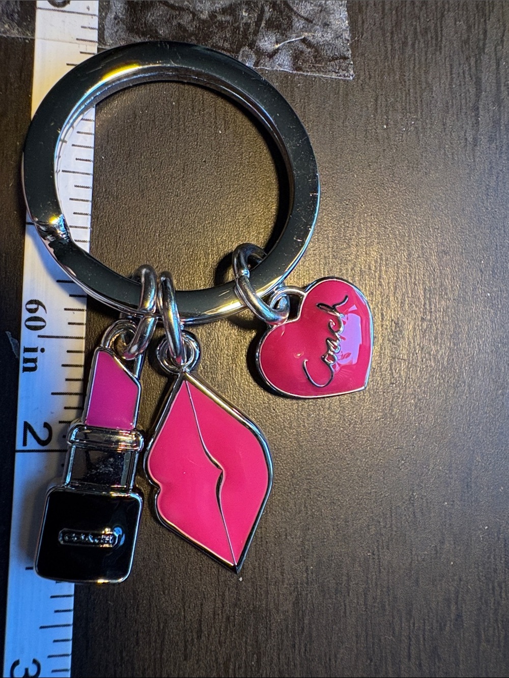 Coach Hot Pink Lipstick, Lips & Heart Charm Keyring